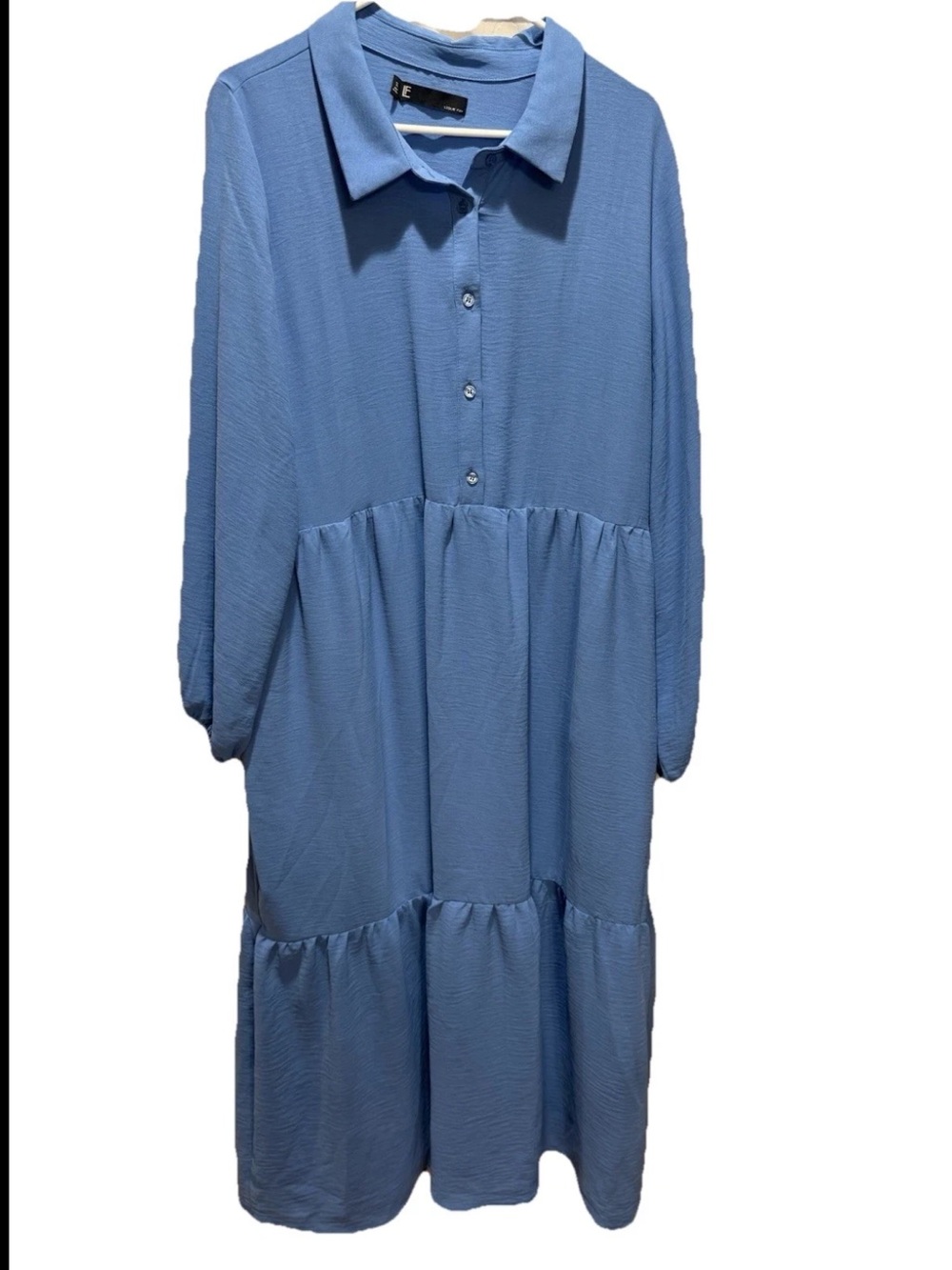 NWT Leslie Fay Midi Dress SZ 16 Tiered Blue Prairie Solid Empire Waist Relaxed